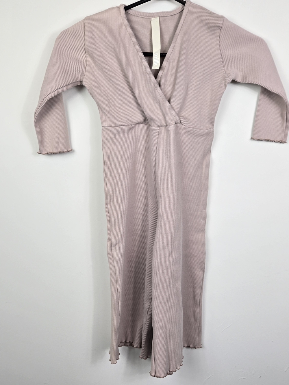 Milk Kids Beige/taupe Romper 5Y Longs Sleeve Ribbed Wide Leg One Piece Jumpsuit
